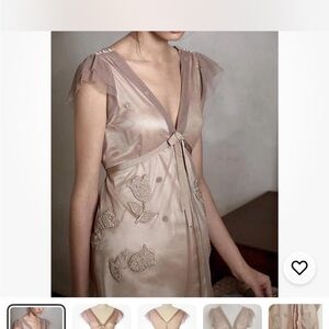 Yoana Baraschi Anthropologie Blush-Taupe Silk Blouse with Embroidery M